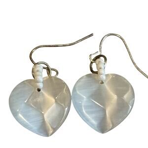 Selenite Faceted Heart Drop Earrings With White Beads